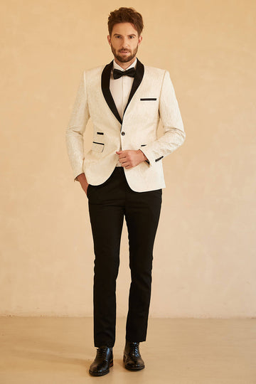 Blanco Solapa Redonda Jacquard Blazer de Fiesta